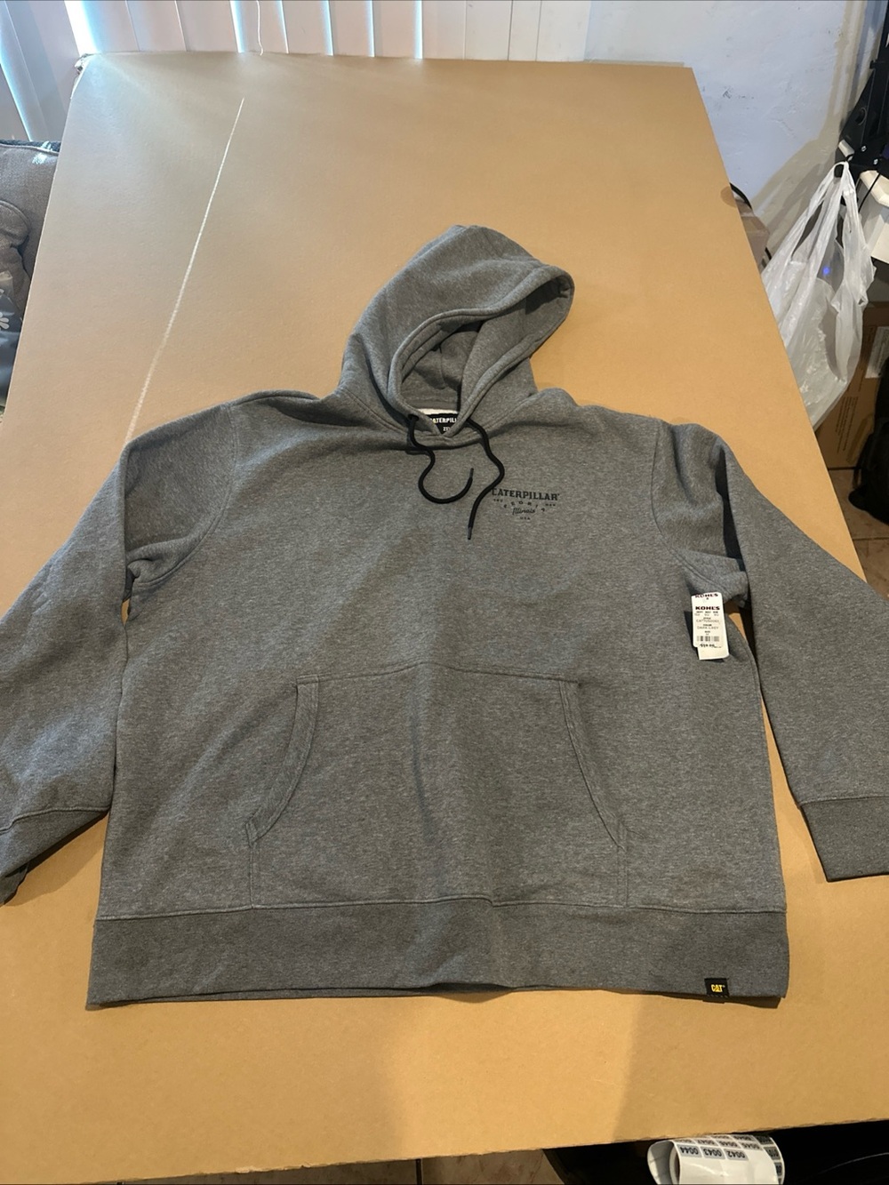 Caterpillar Heather Gray Pullover Hooded Sweatshirt